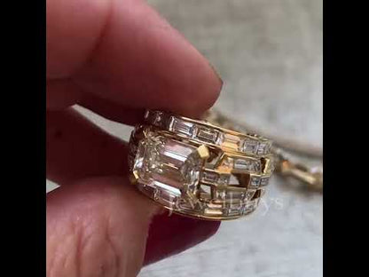 6.0ctw Emerald and Baguette Cut White Sapphire Stacked Engagement Ring-JEWELBUYS