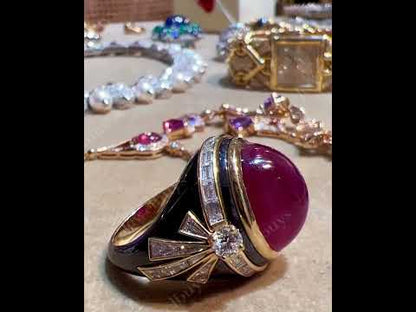 5.05Ctw Cabochon Ruby Black Hair Salon Ring-JEWELBUYS