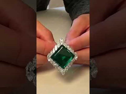 24.3Ctw Square Emerald and Sapphire Brooch-JEWELBUYS