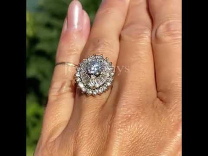 5.48TCW Round Cut & Baguette Cut White Diamond Ballerina Cocktail Ring - JEWELBUYS