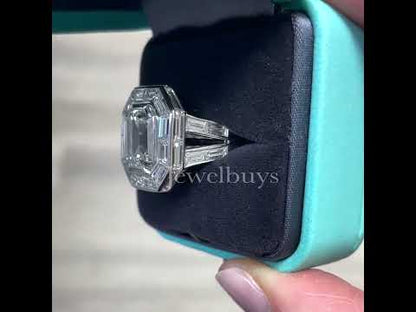 4.06ct Emerald Cut White Sapphire Engagement Ring-JEWELBUYS