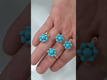 Elegant Turquoise Flower Ring, Earrings, and Pendant Set-JEWELBUYS