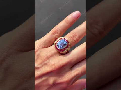 10.5ctw Ruby and Aquamarine Sapphire Ring-JEWELBUYS