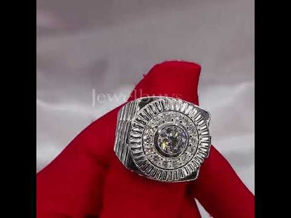 Round Cut 1ct Center & 1ct Halo White Sapphire Men's Ring-JEWELBUYS