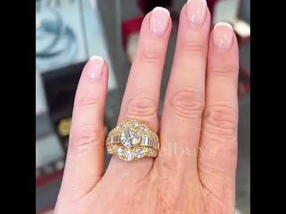 Classic 4ct Round Cut White Sapphire with Paved Stones in Round & Emerald Cut Cocktail Ring in Gold-JEWELBUYS