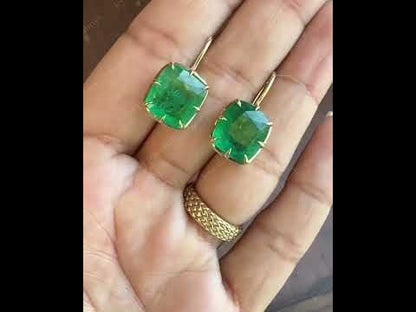 4.0Ctw cushion-cut emerald and sapphire vintage earrings-JEWELBUYS