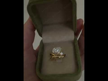 1.5Ctw Elegant pear-shaped and round-cut double sapphire streamlined engagement ring-JEWELBUYS