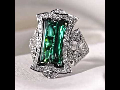 17ct Emerald Cut Green Tourmaline Cocktail Ring - JEWELBUYS