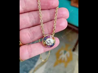 2.0ctw Round Baguette Cut Sapphire Rainbow Pendant Necklace-JEWELBUYS